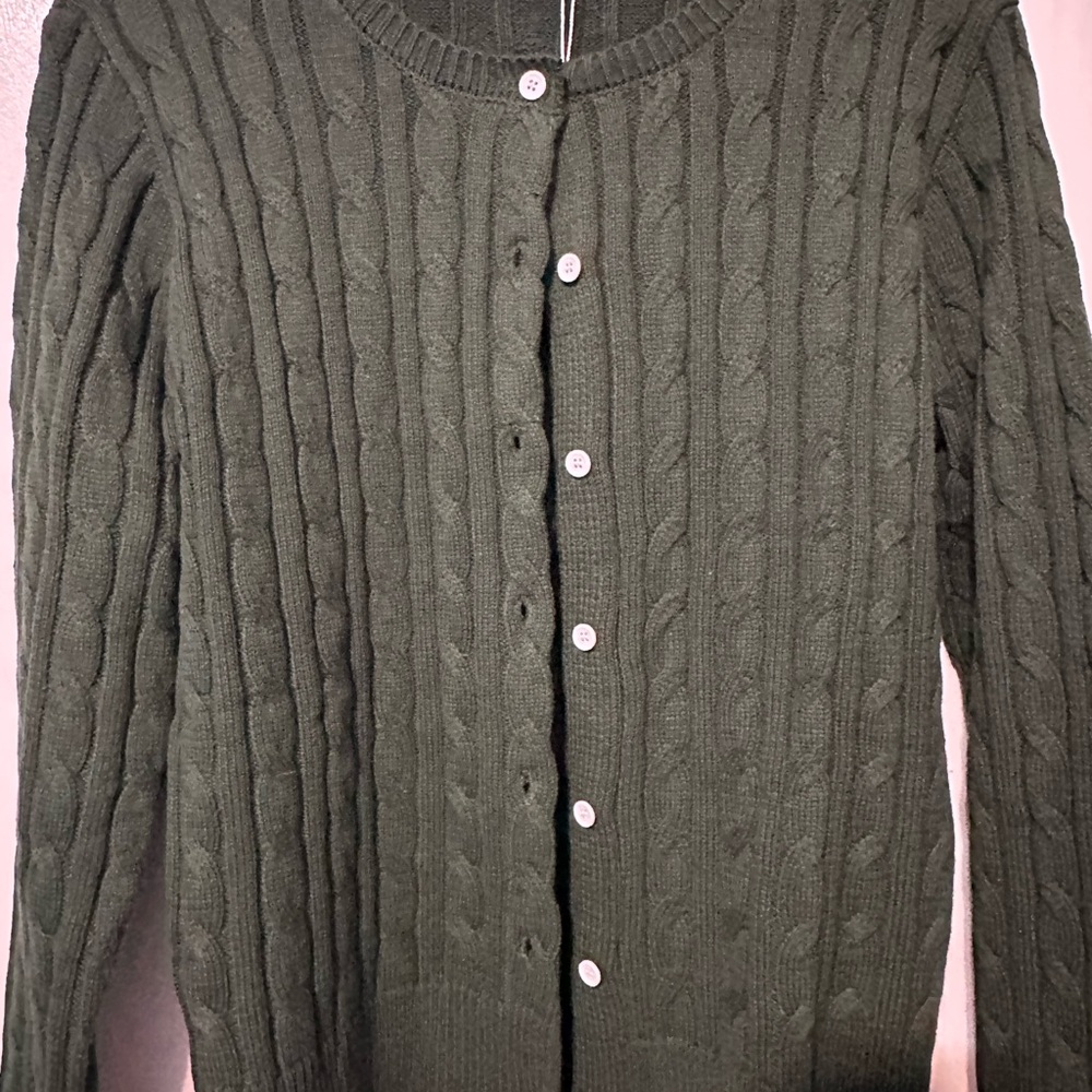 Women’s Cable Knit Open Front Cardigan Sweater, Green, Size Medium, NWT - Picture 3 of 9